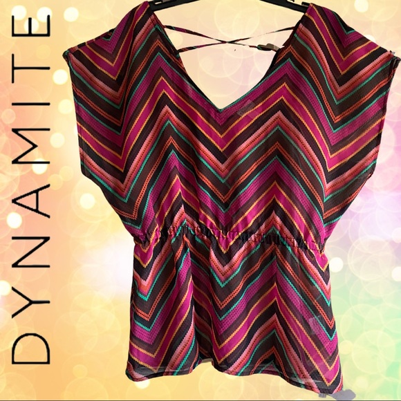 2/$25- Double V-Neck Sheer Psychedelic Raglan Blouse - Picture 4 of 8